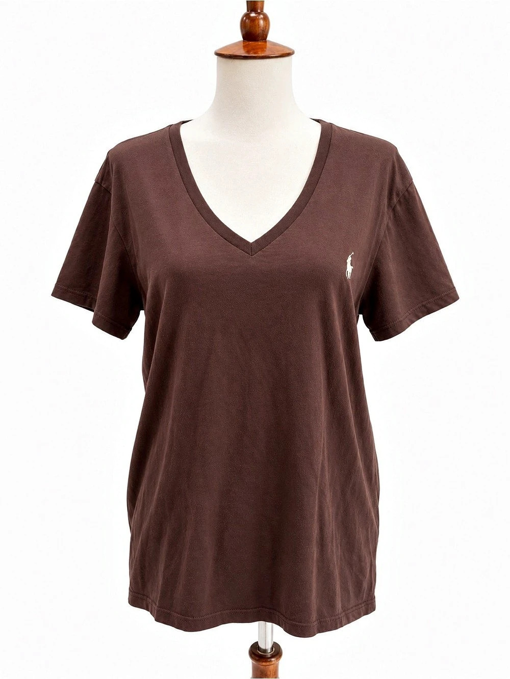 Ralph Lauren Women's V-Neck Cotton T-Shirt XL Brown